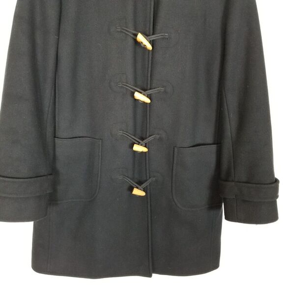J.Crew Women Wool Blend Duffle Coat Size S Black Hooded Button Up Trench Jacket - Picture 3 of 8